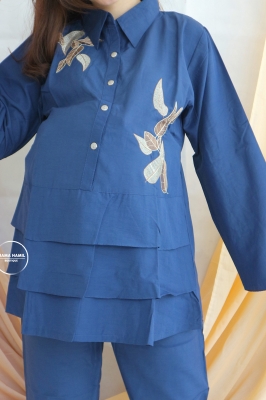 Setelan Muslim Layer Daun Karlina Set Muslim - STJ 83 Biru